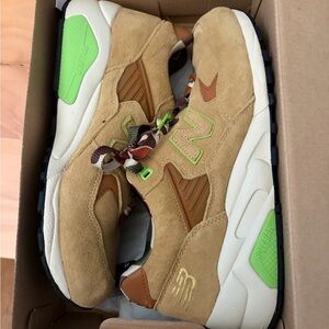 New Balance Suede Sneakers in Tan and Lime